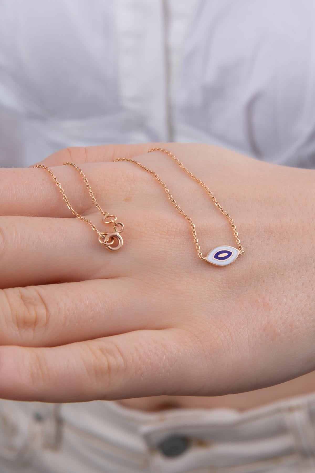14ct Gold Slanting Evil Eye Necklace-3