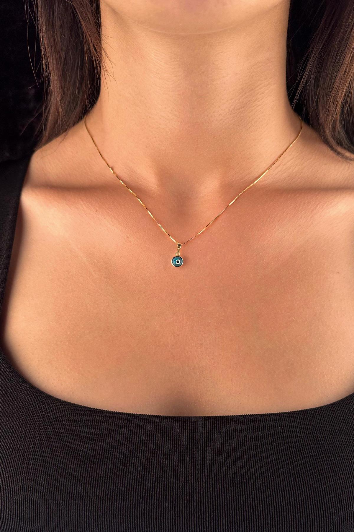 14ct Gold Fine Box Chain Evil Eye Necklace-2