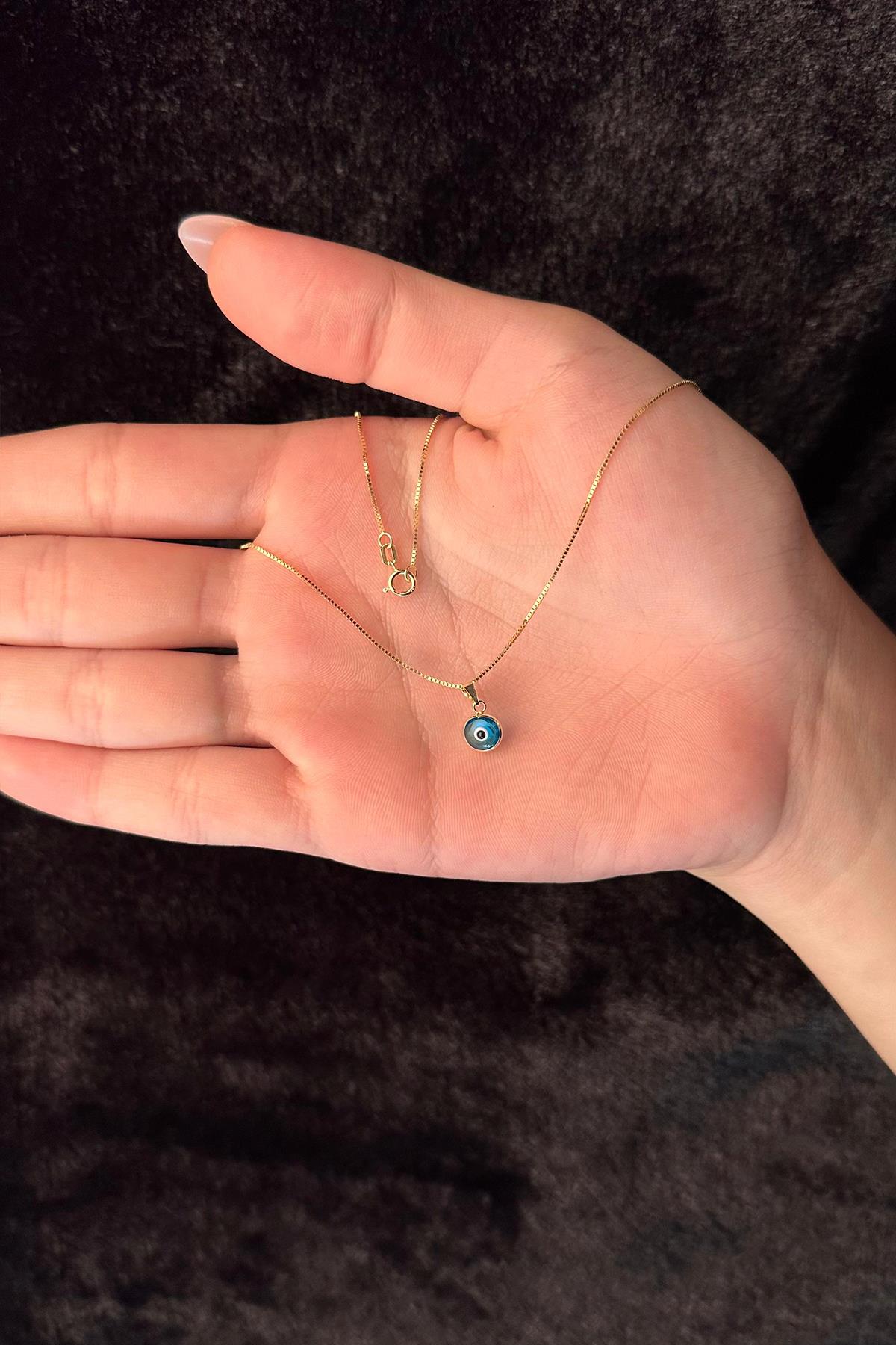14ct Gold Fine Box Chain Evil Eye Necklace-3