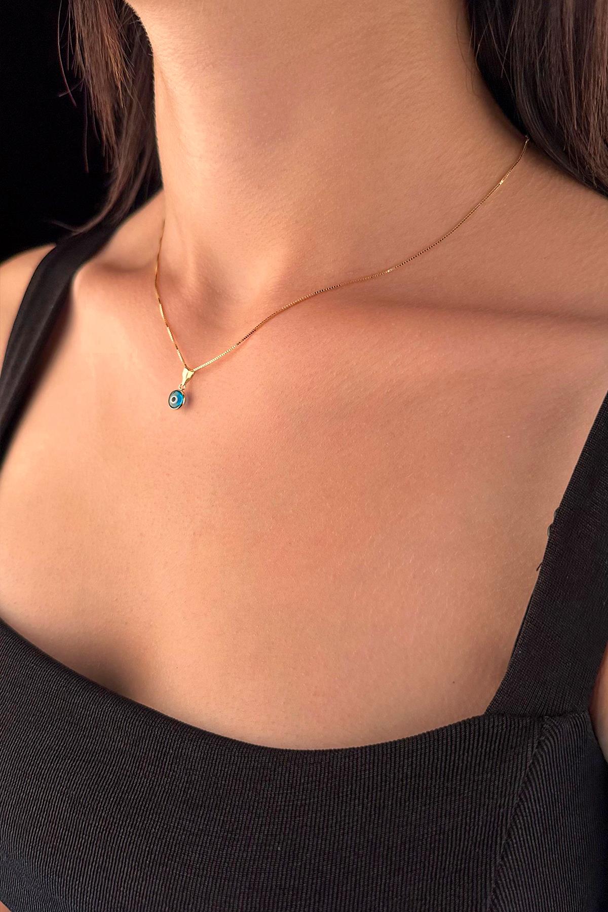 14ct Gold Fine Box Chain Evil Eye Necklace-0