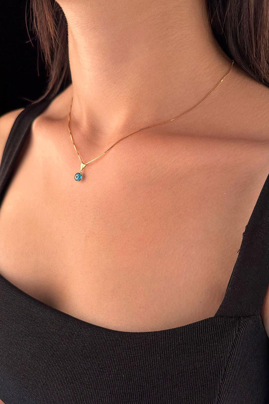 14ct Gold Fine Box Chain Evil Eye Necklace-0
