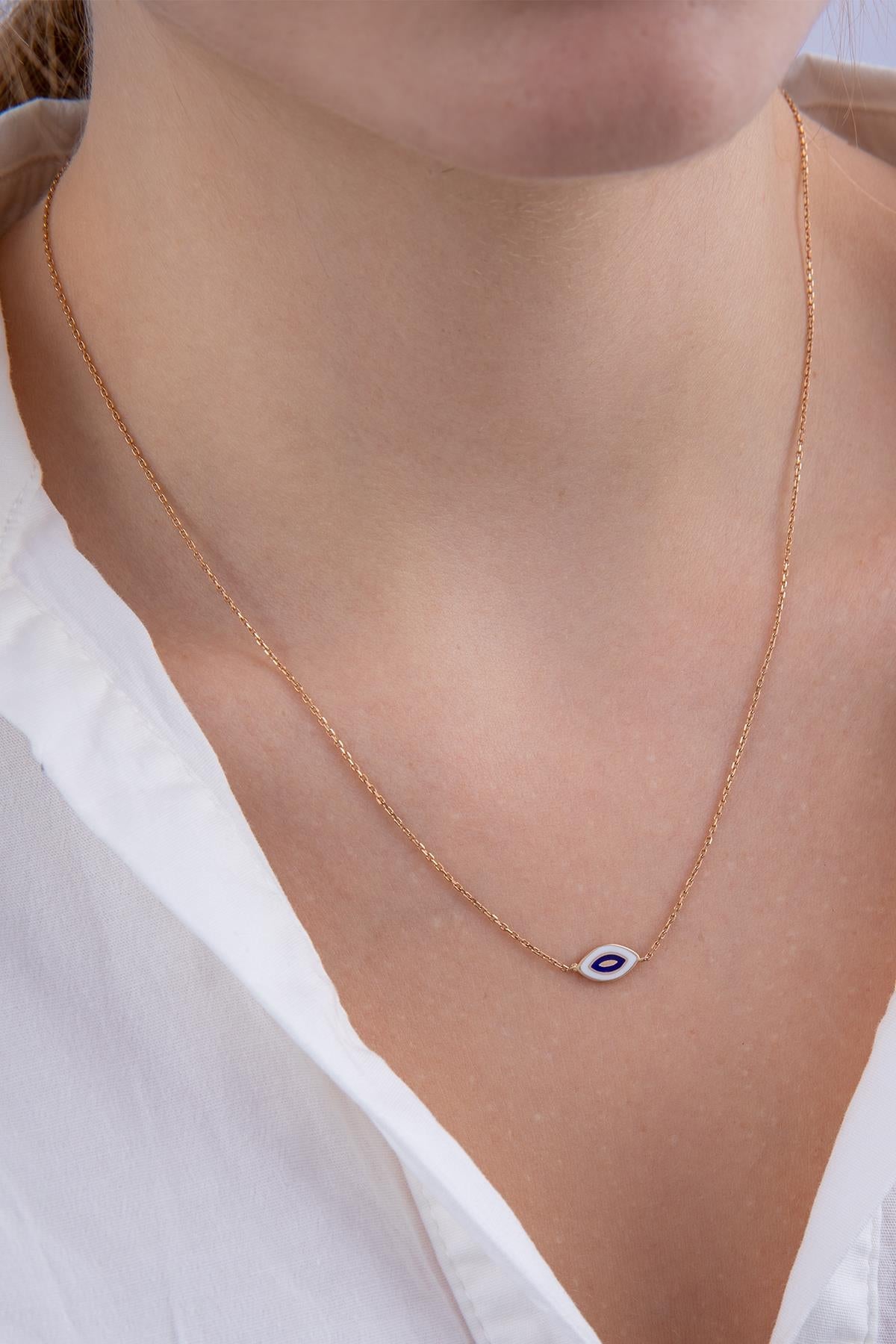 14ct Gold Slanting Evil Eye Necklace-0