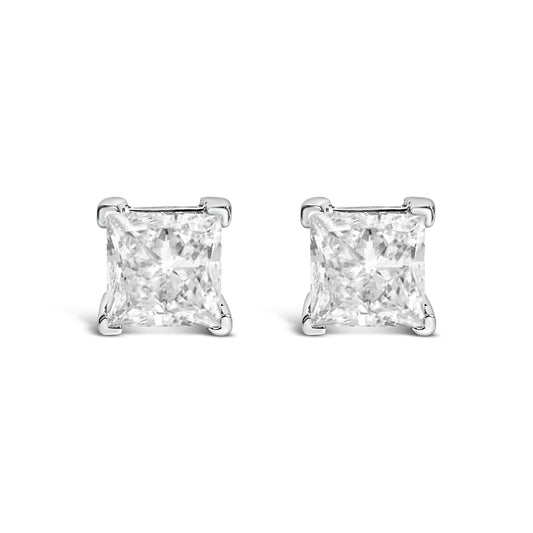 14K White Gold Princess Cut Lab-Grown Diamond Solitaire Stud Earrings (F-G Color, VS2-SI1 Clarity)