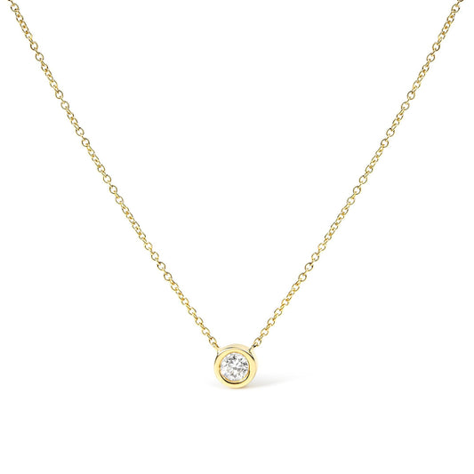 14K Gold Lab Grown Diamond Modern Bezel-Set Solitaire 16"-18" Pendant Necklace (F-G Color, VS2-SI1 Clarity)
