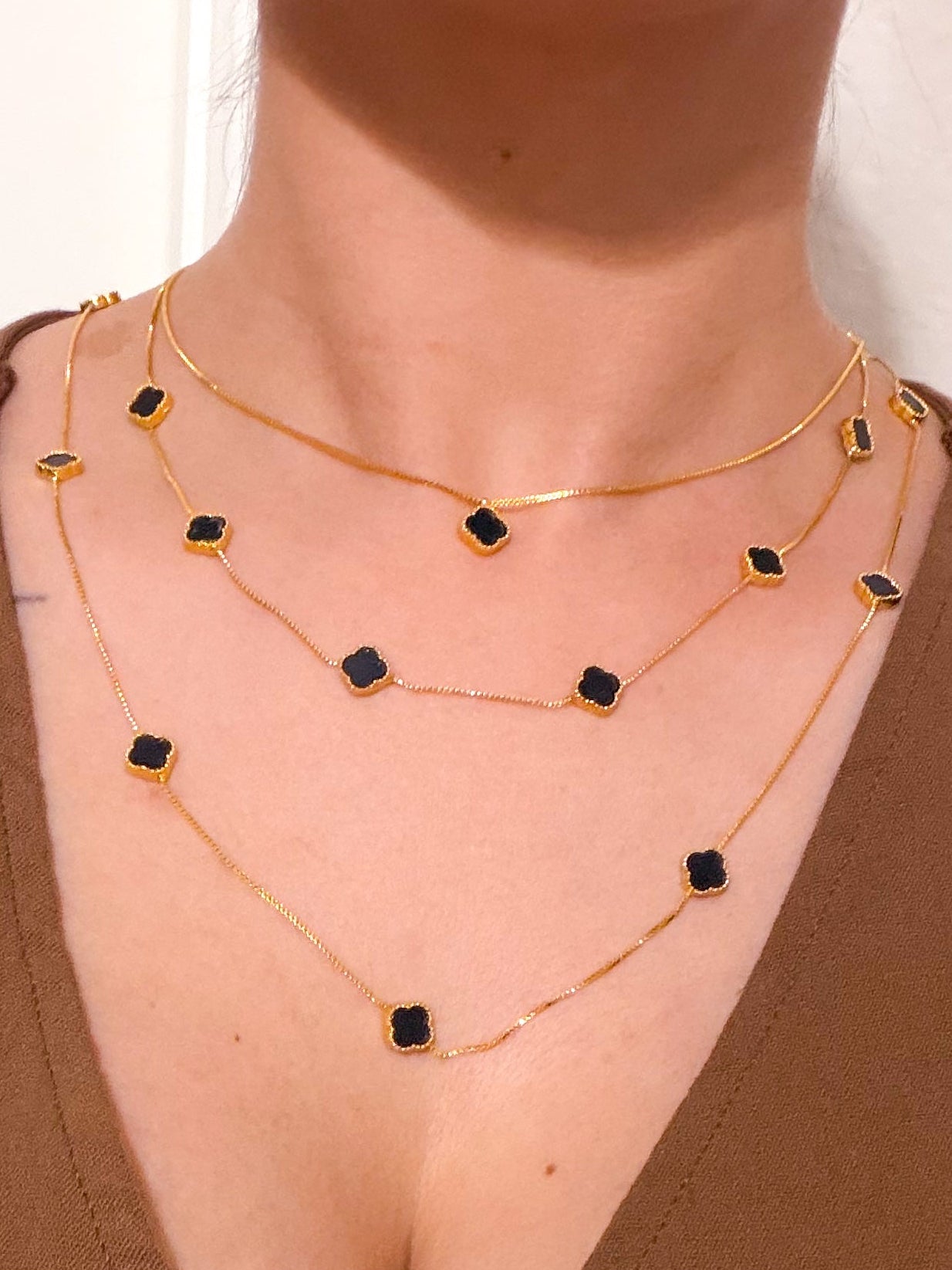 Trio Black Clover necklace gold plated