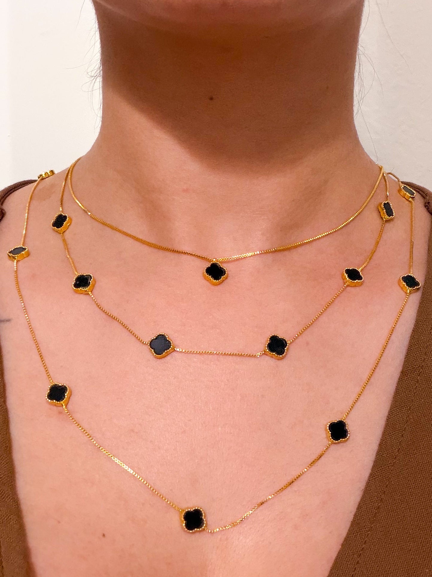 Trio Black Clover necklace gold plated