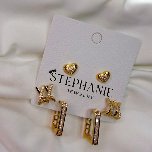 Earrings trio gold plated