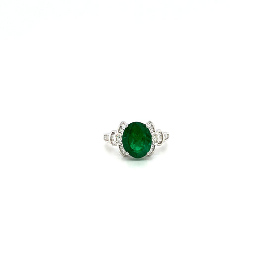 Emerald and Diamond Ring in 18K White Gold - KGR 12792-0