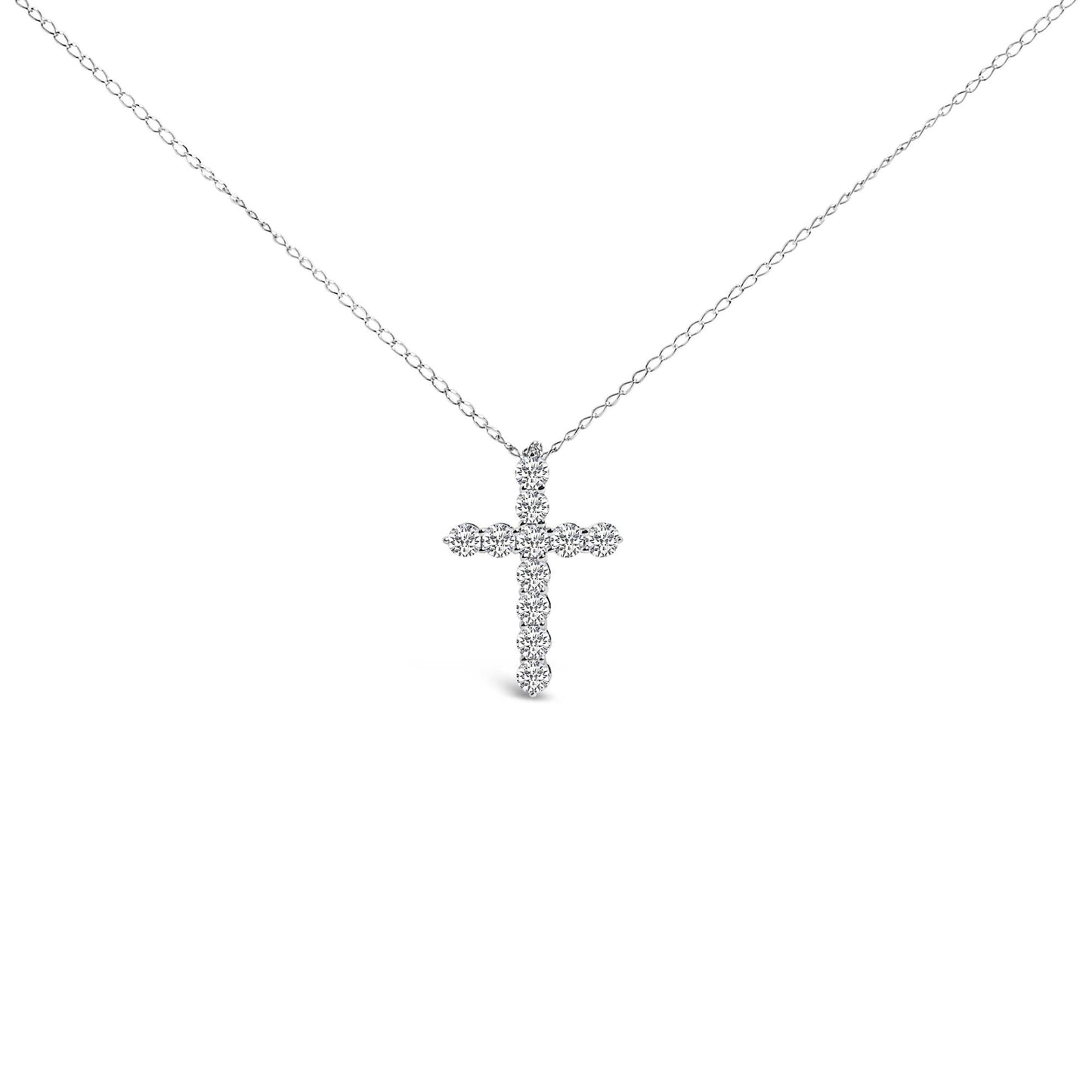 14K Gold 1/2 Cttw Lab Grown Diamond 11 Stone Cross Pendant Necklace