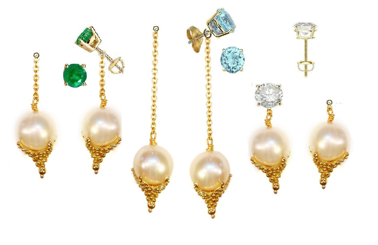 Pearl Drop Earrings-Small Dots in 18K Gold-4
