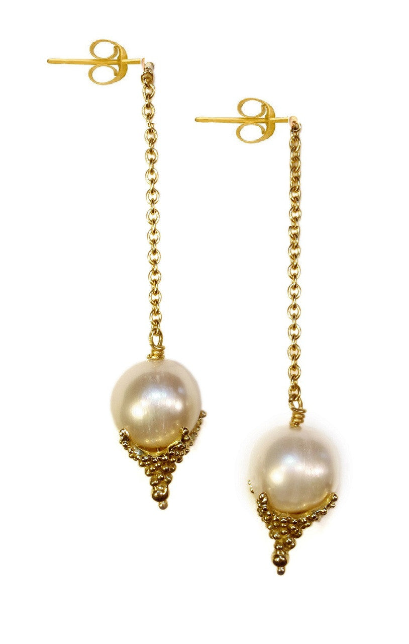 Pearl Drop Earrings-Small Dots in 18K Gold-3