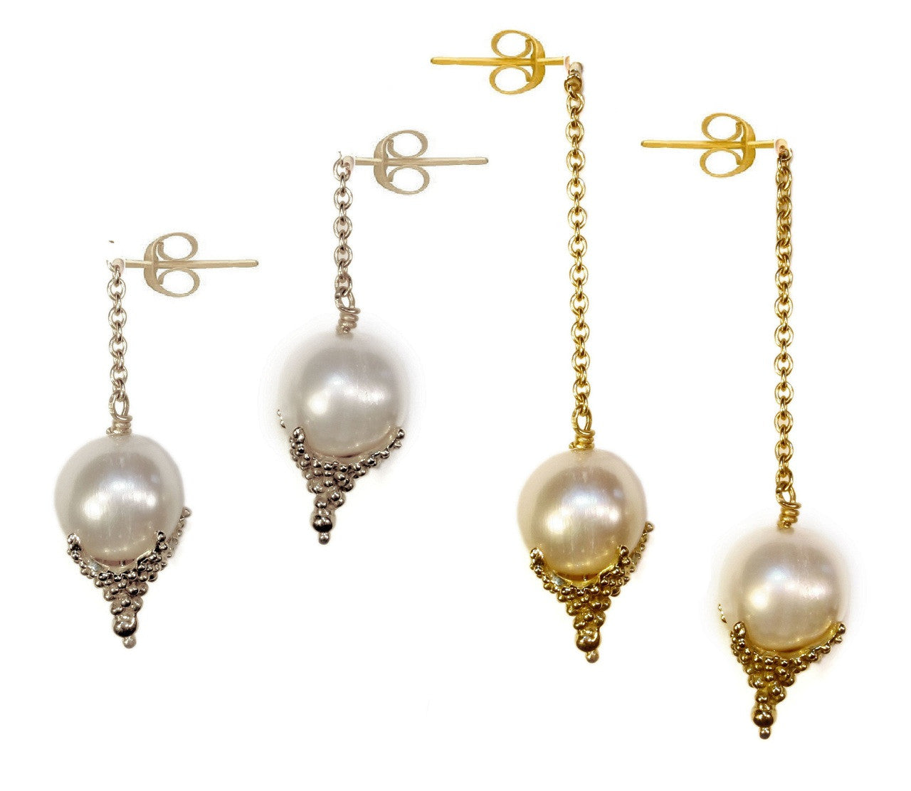 Pearl Drop Earrings-Small Dots in 18K Gold-7